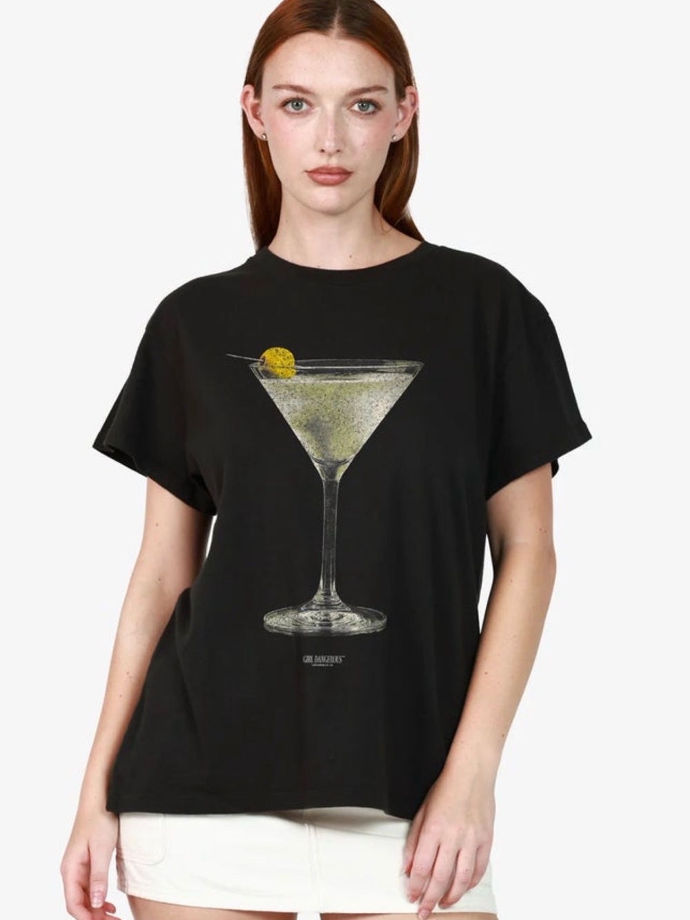 Girl Dangerous Black faded Martini Vintage T shirt/ Tee